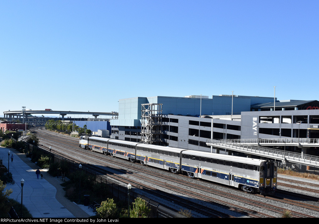 Amtrak Capitol Corridor Train # 528 approaching the Bayfront Pedestrian Bridge underpass